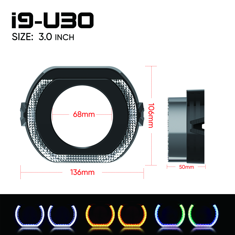 Cubiertas VAHID i9-U30 con ojos de ángel 5D y aros halo para proyectores de 3,0 pulgadas y retrofit de faros