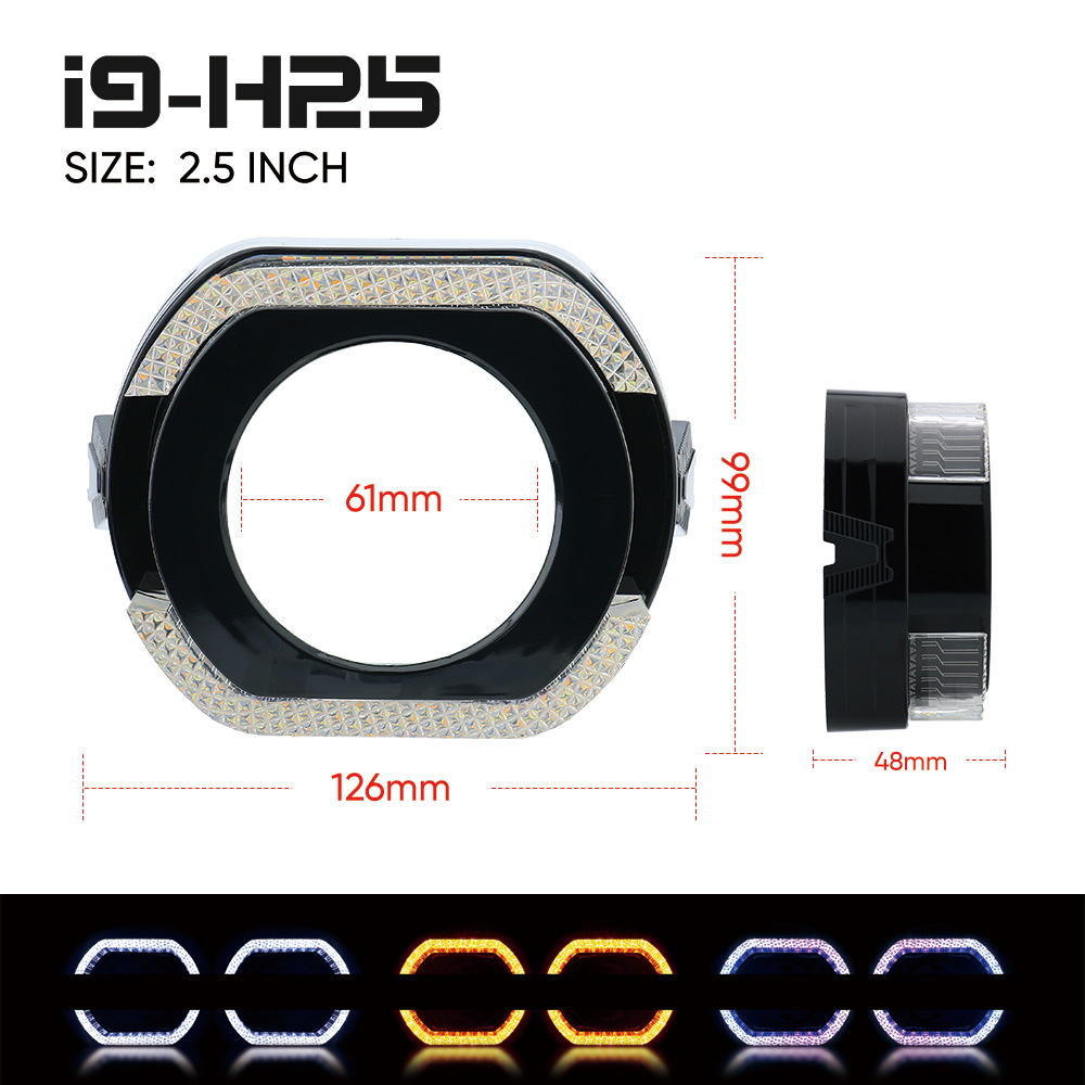 Cubiertas VAHID i9-H25 con ojos de ángel 5D y aros halo para proyectores de 2,5 pulgadas