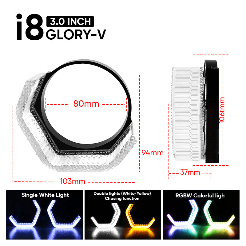 Cubiertas VAHID i8-V30 de 3,0 pulgadas con ojos de ángel 5D y aros hexagonales para retrofit de faros