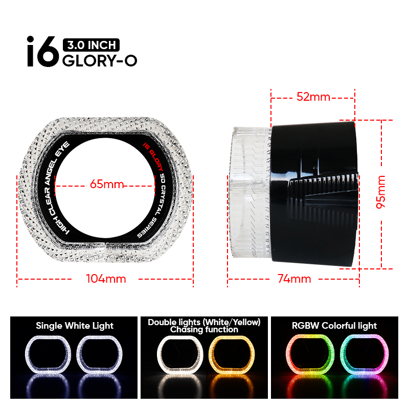 Cubiertas VAHID i6-O de 3,0 pulgadas con ojos de ángel 5D y aros estilo BMW para faros